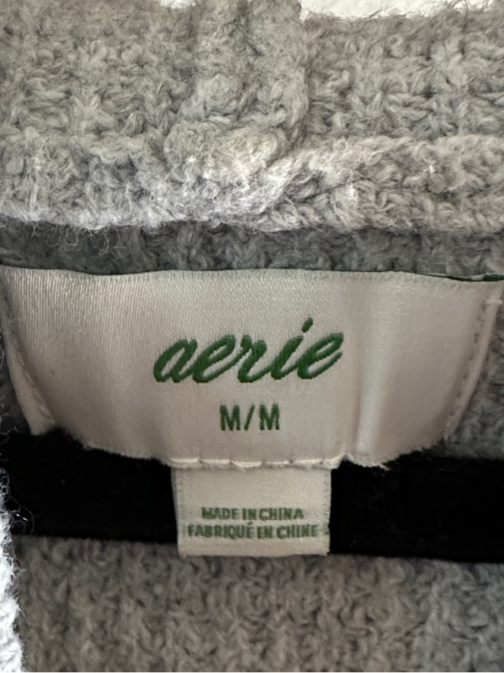 Aerie CozyUp Grey Medium waffle-knit Hooded V-neck sweater - Picture 8 of 10